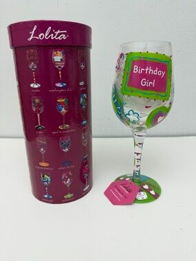 Lolita Pink & Green 'Birthday Girl' Hand-Painted Wine Glass